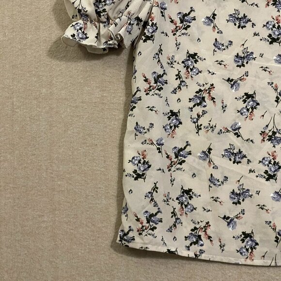 Unbranded Blouse Women's XSmall Tan Floral Pullover Short Sleeves - Picture 9 of 12